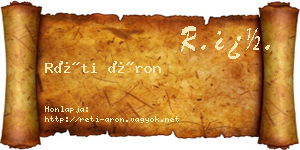 Réti Áron névjegykártya